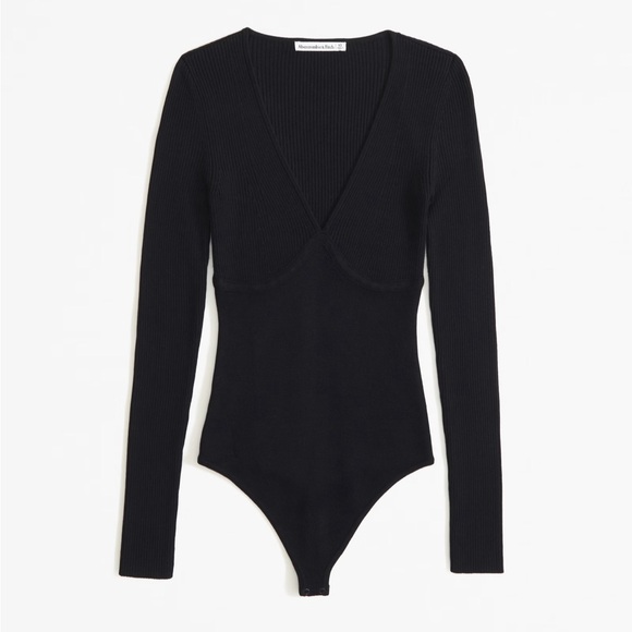 NWT Abercrombie & Fitch Long-Sleeve V-Neck Sweater Bodysuit- small - Picture 1 of 7